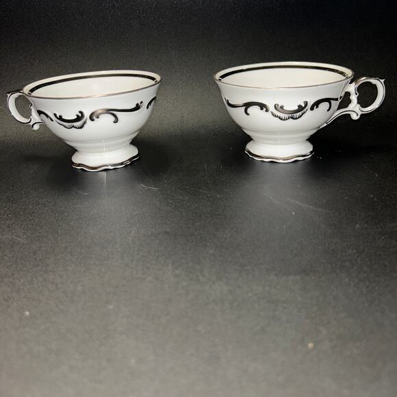 Set of 2 Schumann Arzberg Germany “Moon Rose” Tea Cups & Saucers Platinum Trim - Picture 1 of 9